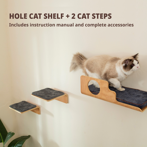 LIORCE Hole Cat Wall Shelves & 2 Cat Wall Steps