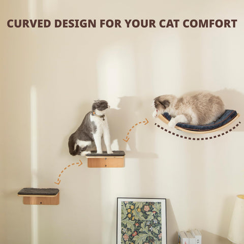 LIORCE Cat Wall Shelves with 2 Cat Wall Steps -  Modern Cat Wall Furniture, Cream