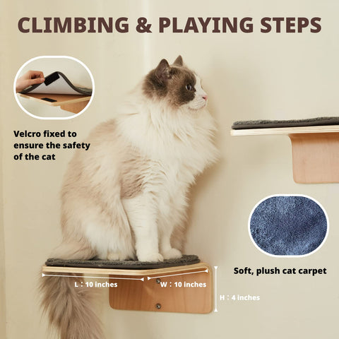 LIORCE 2 Set Cat Wall Steps - Wooden Cat Climbing Shelves