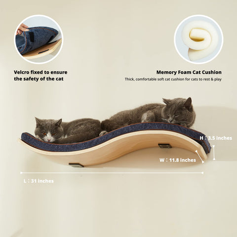 LIORCE Wave Cat Shelves with 2 Cat Wall Steps -  Modern Cat Wall Furniture, Cream