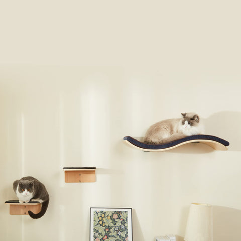 LIORCE Wave Cat Shelves with 2 Cat Wall Steps -  Modern Cat Wall Furniture, Cream